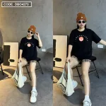 Đồ bộ thun nữ quần đùi caro in hình mặt cười