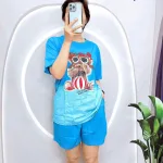Đồ bộ thun nữ quần đùi in hình gấu mang kính form rộng 60kg