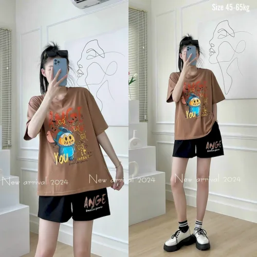 Đồ bộ thun nữ quần đùi in hình gấu stick form rộng 60kg