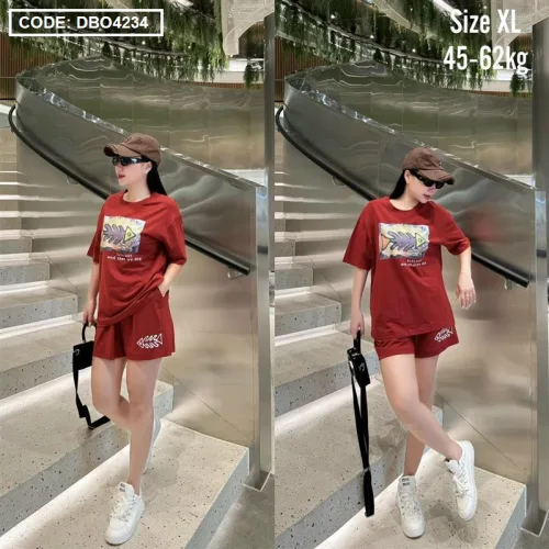 Đồ bộ thun nữ quần đùi in hình xương cá form rộng