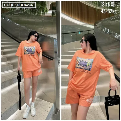 Đồ bộ thun nữ quần đùi in hình xương cá form rộng