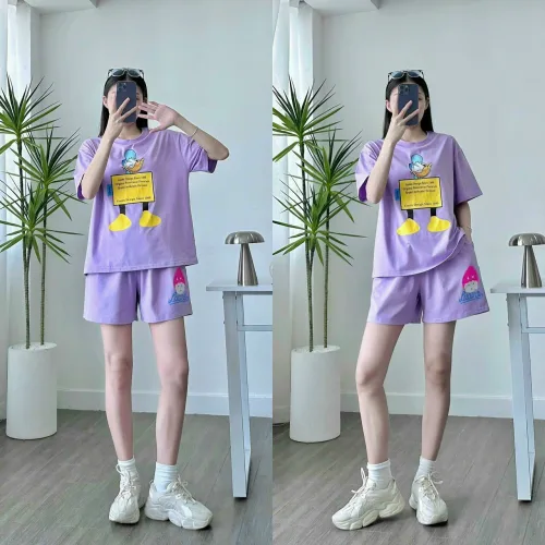Đồ bộ thun nữ quần ngắn in hình vịt nháy mắt