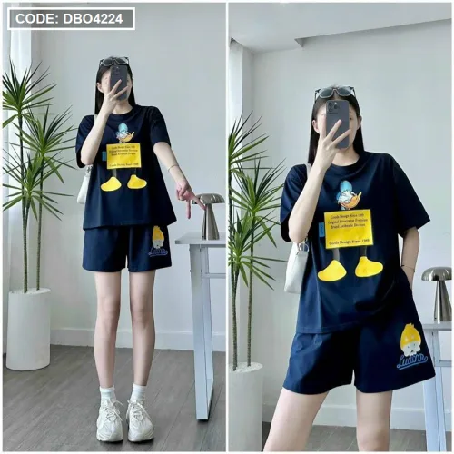 Đồ bộ thun nữ quần ngắn in hình vịt nháy mắt