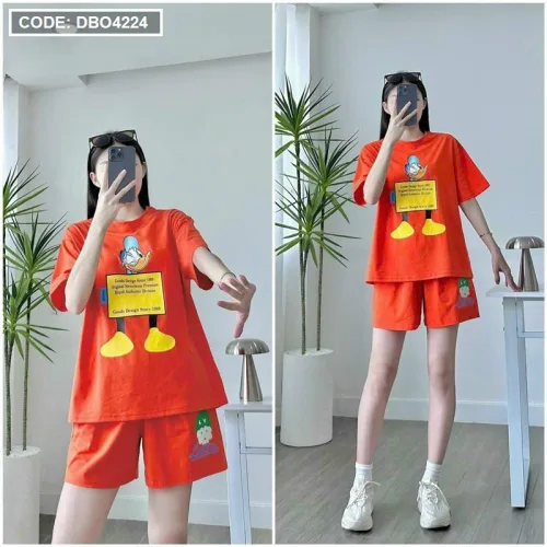 Đồ bộ thun nữ quần ngắn in hình vịt nháy mắt