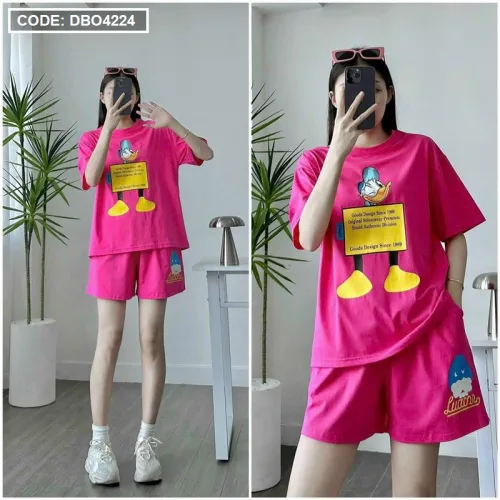 Đồ bộ thun nữ quần ngắn in hình vịt nháy mắt