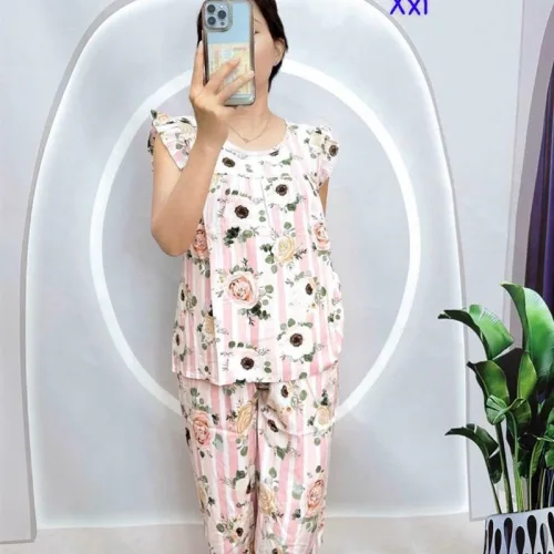 Đồ bộ tonl form lớn quần lửng áo sát nách bèo họa tiết
