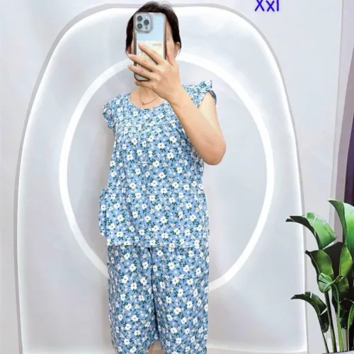 Đồ bộ tonl form lớn quần lửng áo sát nách bèo họa tiết