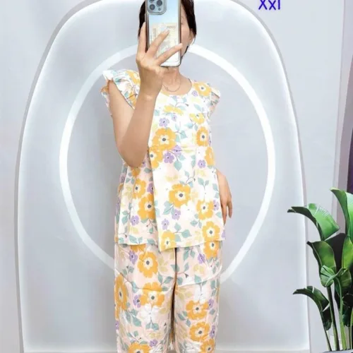 Đồ bộ tonl form lớn quần lửng áo sát nách bèo họa tiết