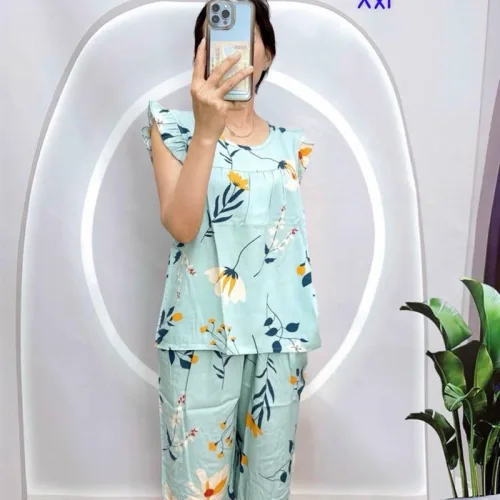Đồ bộ tonl form lớn quần lửng áo sát nách bèo họa tiết
