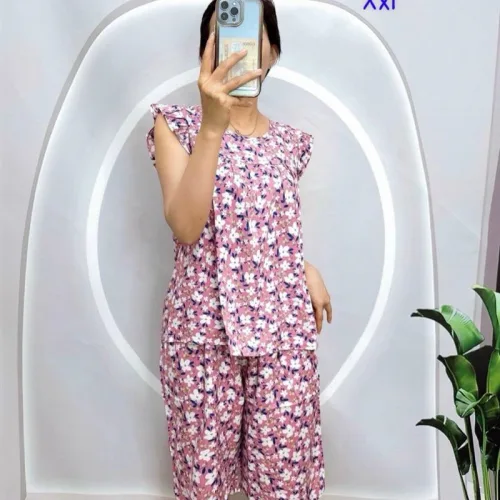 Đồ bộ tonl form lớn quần lửng áo sát nách bèo họa tiết