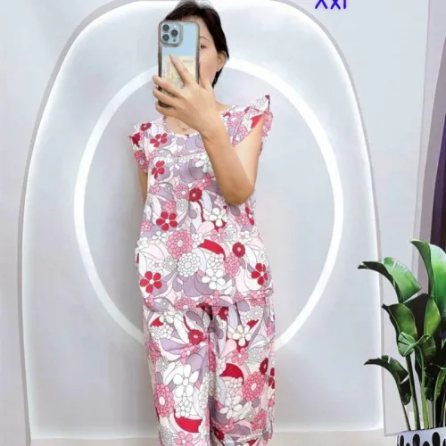 Đồ bộ tonl form lớn quần lửng áo sát nách bèo họa tiết