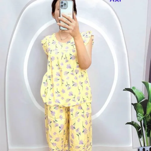 Đồ bộ tonl form lớn quần lửng áo sát nách bèo họa tiết