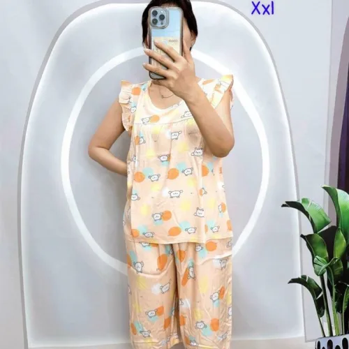 Đồ bộ tonl form lớn quần lửng áo sát nách bèo họa tiết