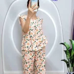 Đồ bộ tonl form lớn quần lửng áo sát nách bèo họa tiết