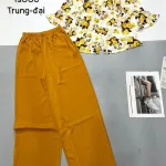 Đồ bộ trung niên mango quần dài màu trơn áo in bông có 2 size