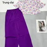 Đồ bộ trung niên mango quần dài màu trơn áo in bông có 2 size