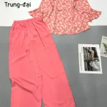 Đồ bộ trung niên mango quần dài màu trơn áo in bông có 2 size