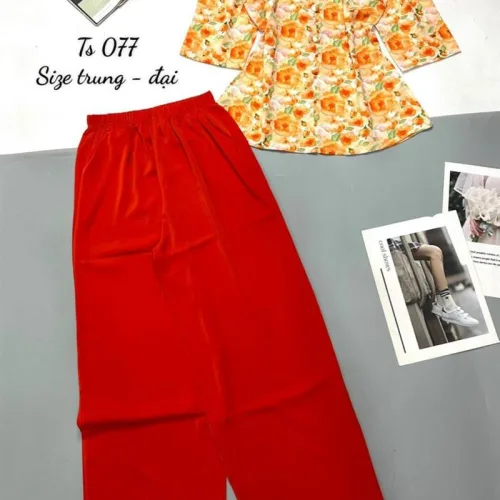 Đồ bộ trung niên quần dài màu trơn áo in bông có 2 size