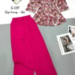 Đồ bộ trung niên quần dài màu trơn áo in bông có 2 size
