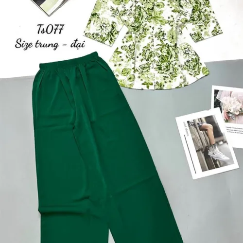 Đồ bộ trung niên quần dài màu trơn áo in bông có 2 size