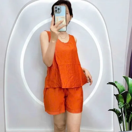 Đồ bộ vải đũi quần đùi áo sát nách