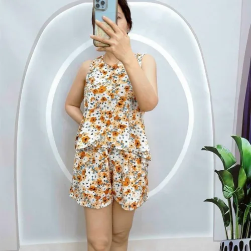 Đồ bộ vải tonl quần đùi có nút phía sau lưng