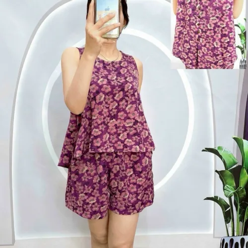 Đồ bộ vải tonl quần đùi có nút phía sau lưng
