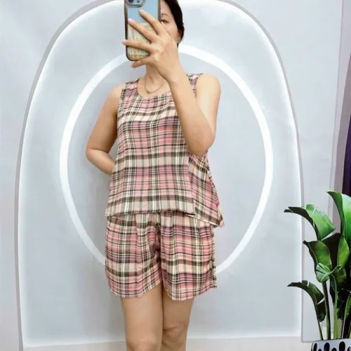 Đồ bộ vải tonl quần đùi có nút phía sau lưng