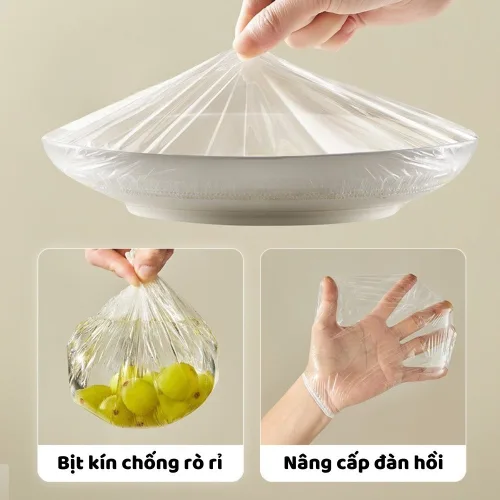 Gói 100 Màng Bọc Thực Phẩm Dạng Rút Siêu Dai Có Nắp Đậy Kính 30X14cm