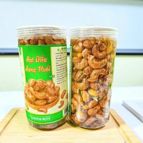 Hạt Điều Cồ A Rang Muối Nguyên Hạt Vỏ Lụa (Loại xuất khẩu) 500g Hộp