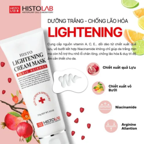 Histolab Histo Lightening Cream Mask Basic Science là mặt nạ dạng kem có tác dụng dưỡng trắng da