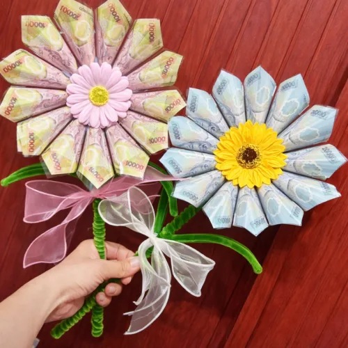 [Không Đèn Chớp] Hoa Gài Tiền - Hoa Gắn Tiền - Hoa Đựng Tiền Hướng Dương Trong Suốt -  Hoa Sáp