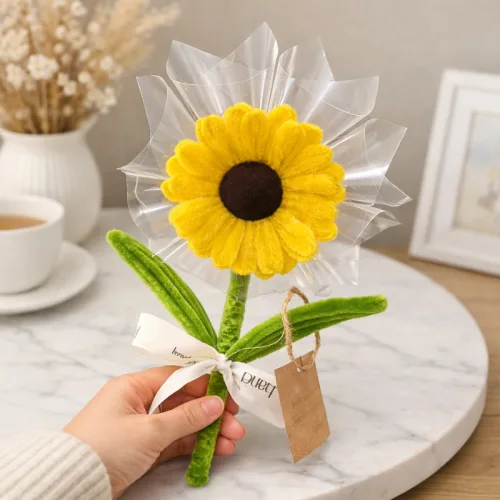 [Không Đèn Chớp] Hoa Gài Tiền - Hoa Gắn Tiền - Hoa Đựng Tiền Hướng Dương Trong Suốt -  Hoa Sáp