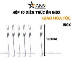 Hộp 10 Xiên Thức Ăn Inox - Nĩa Xiên Hoa Quả Mứt 13.4cm