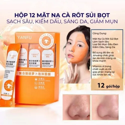 Hộp 12 Mặt Nạ Cà Rốt Sủi Bọt Yanfu Làm sạch sâu bổ sung độ ẩm  giúp da sáng khỏe