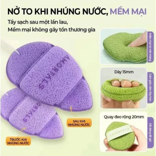 Hộp 3 Miếng Bông Mút Rửa Mặt Bọt Biển Amortals (Có Chữ)