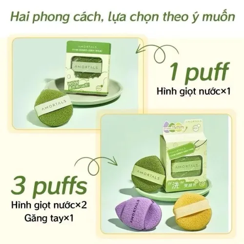 Hộp 3 Miếng Bông Mút Rửa Mặt Bọt Biển Amortals (Có Chữ)