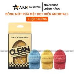 Hộp 3 Miếng Bông Mút Rửa Mặt Bọt Biển Clean Easy To Clean Amortals (Có Chữ)
