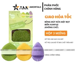 Hộp 3 Miếng Bông Mút Rửa Mặt Bọt Biển Xunfuji (Không Chữ)