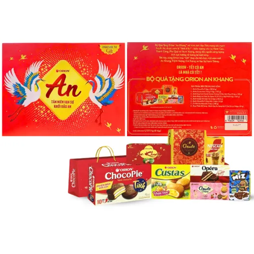 Hộp Bánh Tết Orion An Khang - Bộ Quà Tết Con Hạt Orion An Khang Hộp 1,7272g Gồm 8 Món