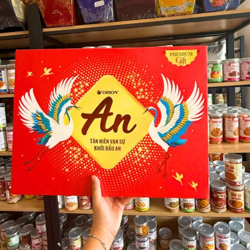 Hộp Bánh Tết Orion An Khang - Bộ Quà Tết Con Hạt Orion An Khang Hộp 1,7272g Gồm 8 Món