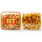 Hộp Hạnh Nhân Rang Bơ Hộp Vuông Tròn 500G Hộp Quà Tết 2026