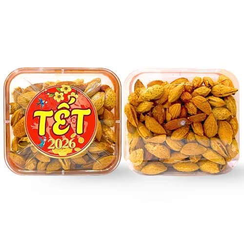 Hộp Hạnh Nhân Rang Bơ Hộp Vuông Tròn 500G Hộp Quà Tết 2026