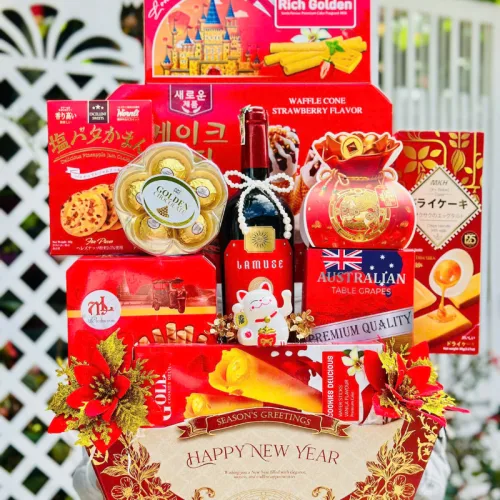 Hộp Quà Tết Rượu Bánh Kẹo Sang Trọng – Set Quà Cao Cấp - Quà Trang Trí Tết Biếu Ai Cũng Hợp - Giỏ Quà Tết