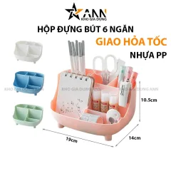 Hộp Đựng Bút 6 Ngăn Tặng Kèm Sticker Dễ Thương 19x14x10.5cm