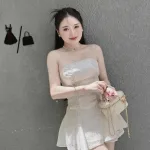 jum ống trắng ren hoa đan dây eo