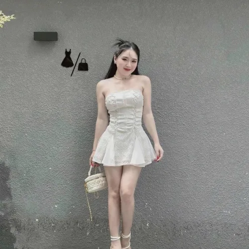 jum ống trắng ren hoa đan dây eo