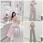 Jumpsuit dài basic kẻ