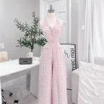 Jumpsuit dài basic kẻ