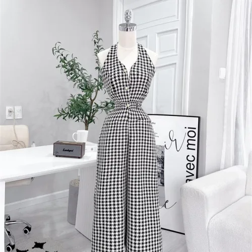 Jumpsuit dài basic kẻ